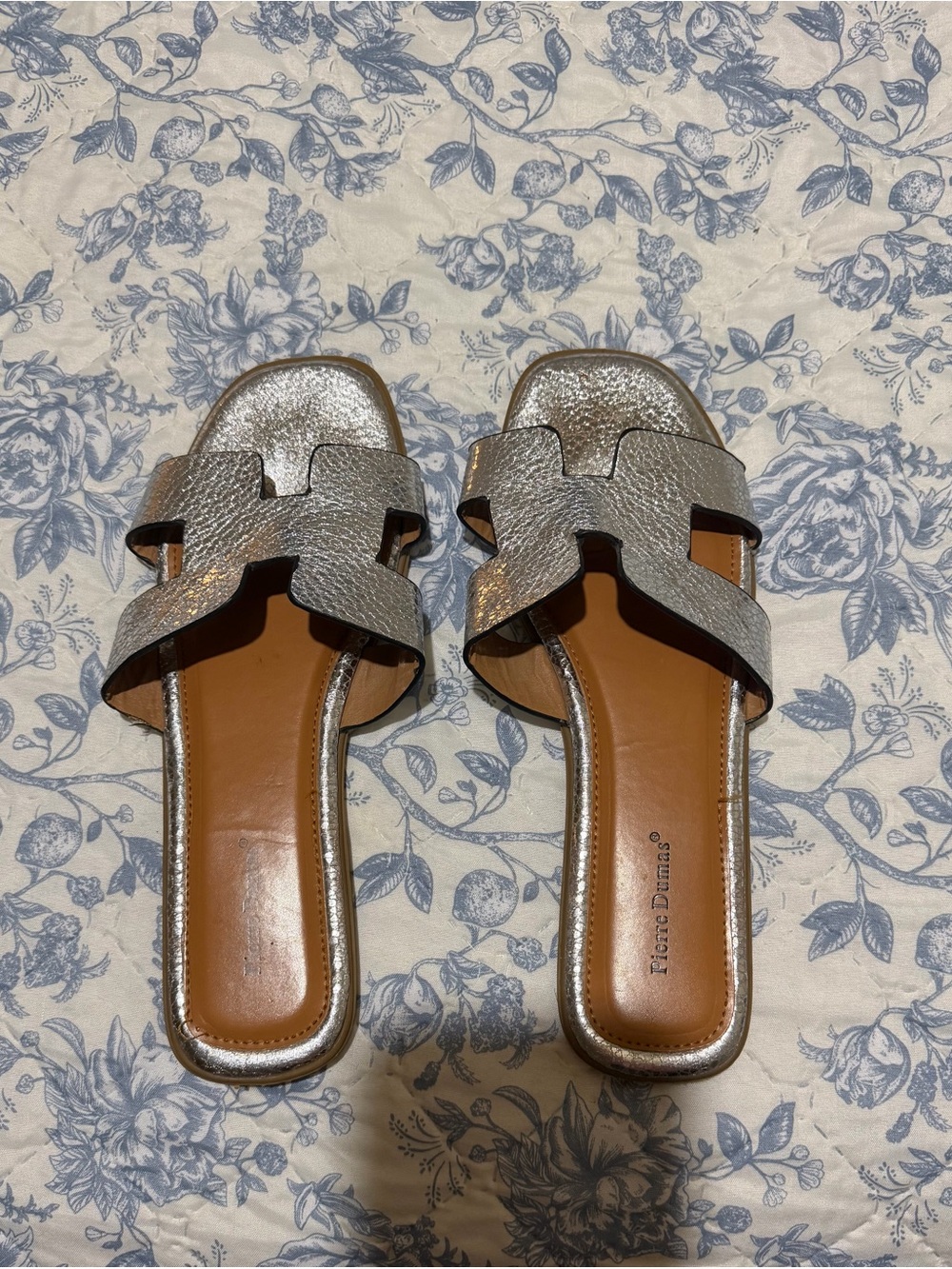 Pierre Dumas Silver Metallic Slide Sandals